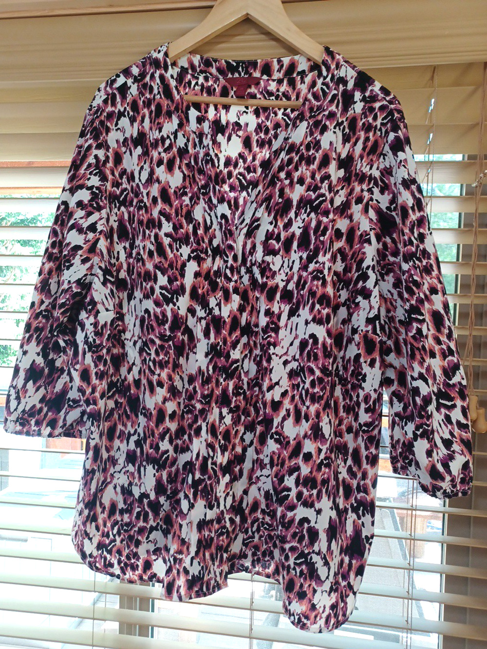 212 Col. Women's Pink Black V Neck Top Tunic Plus Sz 3X Button Front 3/4 Sleeve